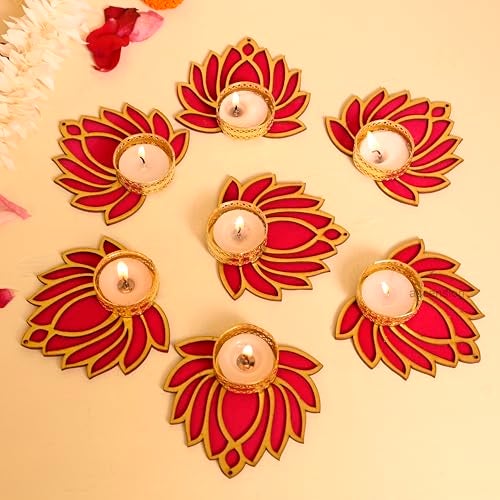 Ascension Decorative Lotus Tealight Candle Holder Stand Set of 7 - Lotus Reusable Diya for Floor Rangoli & Diwali Decoration Items, Home Decor, Diyas Indoor Outdoor Office Decor Gifting Items - Image 2