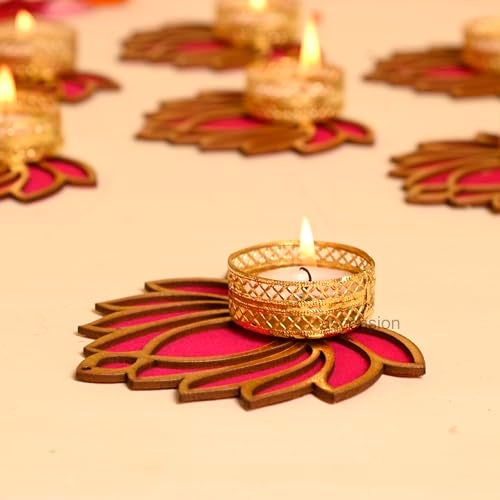 Ascension Decorative Lotus Tealight Candle Holder Stand Set of 7 - Lotus Reusable Diya for Floor Rangoli & Diwali Decoration Items, Home Decor, Diyas Indoor Outdoor Office Decor Gifting Items - Image 3