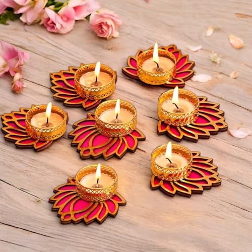 Ascension Decorative Lotus Tealight Candle Holder Stand Set of 7 - Lotus Reusable Diya for Floor Rangoli & Diwali Decoration Items, Home Decor, Diyas Indoor Outdoor Office Decor Gifting Items - Image 1