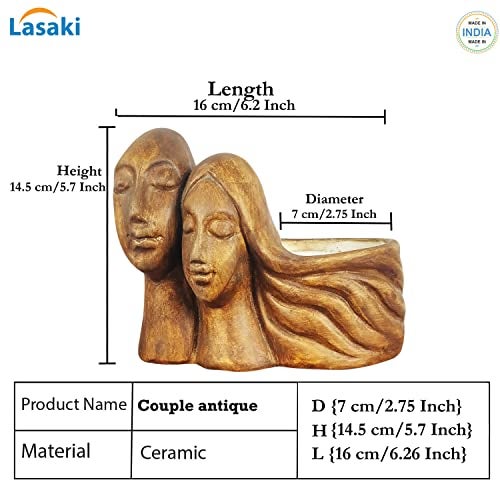 Lasaki Couple Antique Ceramic Pots for Indoor & Outdoor Plants | Decorative Balcony, Garden & Office Succulent Pot | Unique Designer Gamla Ceramic planters pots (16cm X 10cm X 14.5cm) - Image 2