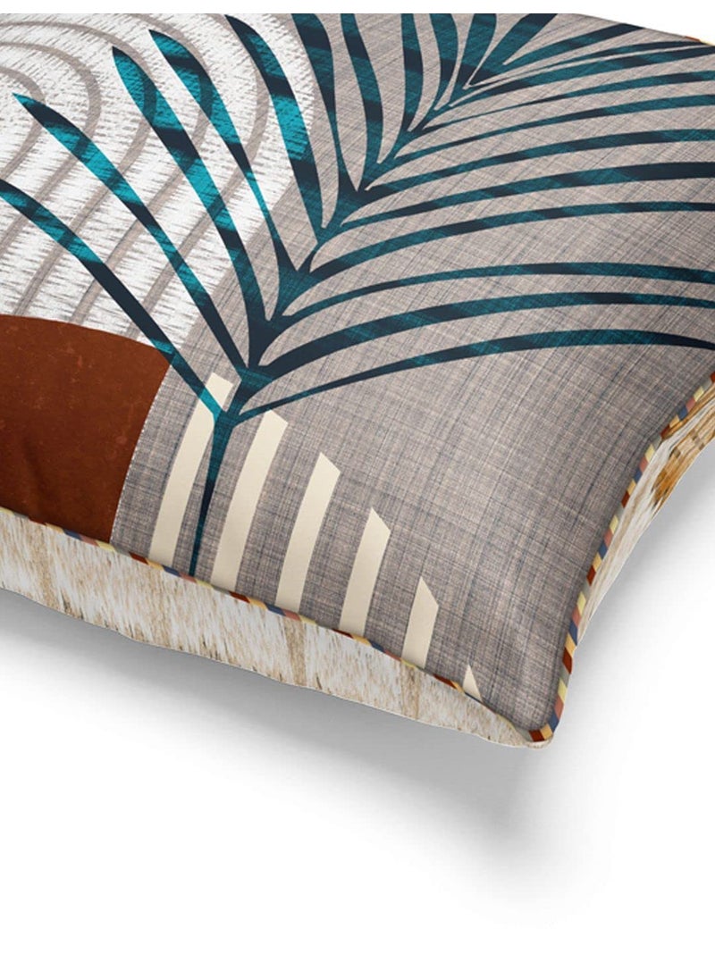 Bianca BIANCA Designer Reversible Printed Silk Linen Cushion Covers -2pc 16 X16 Set (Suzane) | with Contrast Front & Back Digital Print | - Hidden Zipper Abstract-Geometric-Earthy/Beige  - Image 4