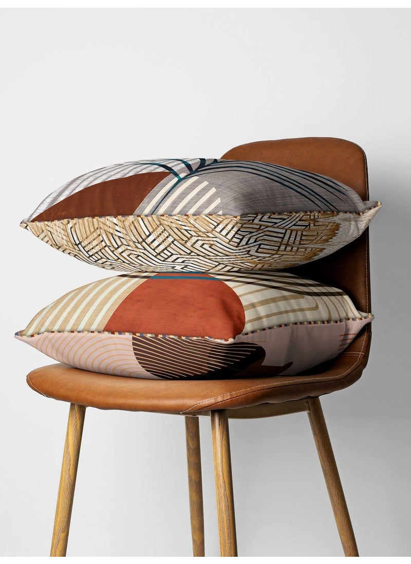 Bianca BIANCA Designer Reversible Printed Silk Linen Cushion Covers -2pc 16 X16 Set (Suzane) | with Contrast Front & Back Digital Print | - Hidden Zipper Abstract-Geometric-Earthy/Beige  - Image 2