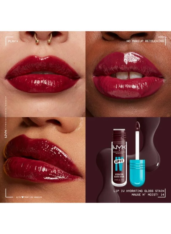 Nyx Professional Makeup Mauve N' Moist Lip Iv Hydrating Gloss Stain Lip Gloss Up To 12Hr Hydration High Pigment Wet Shine Finish Mauve N' Moist! for Women | Best Price UAE