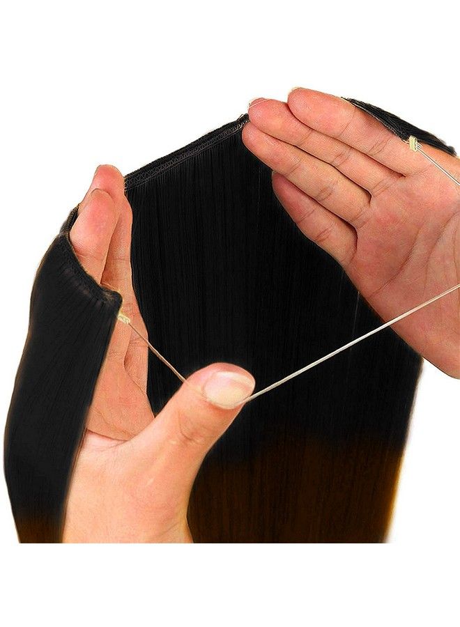 Rapidsflow Secret Invisible Hidden Wire Synthetic Hair Extensions For Women And Girls No Clip Hair Pieces (Straight Black + Ombre) - Image 4