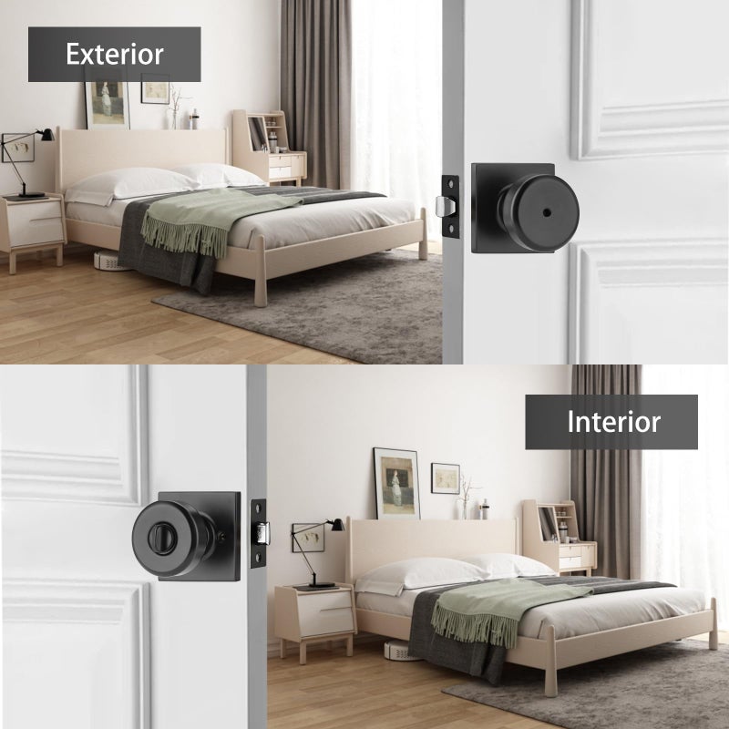NCSEN Black Interior Door Knobs for Bathroom & Bedroom, Pismo Doorknob Turn Lock with Square Rosette, Heavy Duty Privacy Door Knob with Lock - Image 2