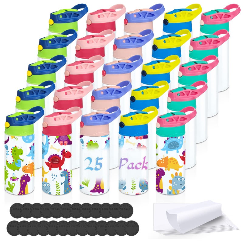 XccMe Kids Sublimation Tumbler25 PACK 12oz Stainless Steel Sublimation Sippy CupDouble Wall Insulated Kids Tumbler with HandleSpill Proof lidShrink FilmsSilicone Bottomsfor WaterDrinks