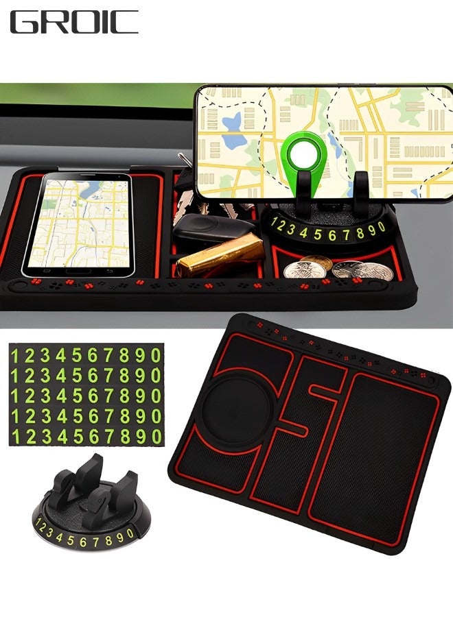 GROIC 4 in 1 Non-Slip Phone Pad for Car,Anti-Slip Mat Car Phone Holder with Mount,Car Dashboard Accessories,Temporary Car Parking Card Number Plate and Aromatherapy,Car Interior  - Image 1