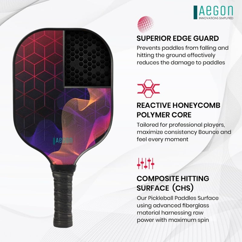 AEGON مجموعة مضارب البيكلبول | سطح من الألياف الزجاجية الممتازة | نواة مركبة على شكل خلية نحل | مقبض مبطن (يتضمن 2 مضرب | 4 كرات | 1 حقيبة حمل | 2 مقبض مبطن | 2 جامع كرات) - Image 3