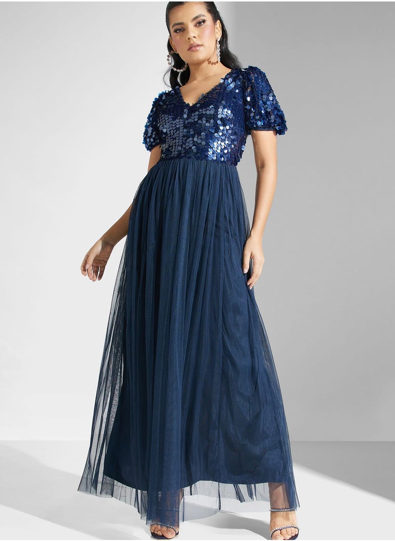 Maya V-Neck Sequin Detail Dress  - Image 4