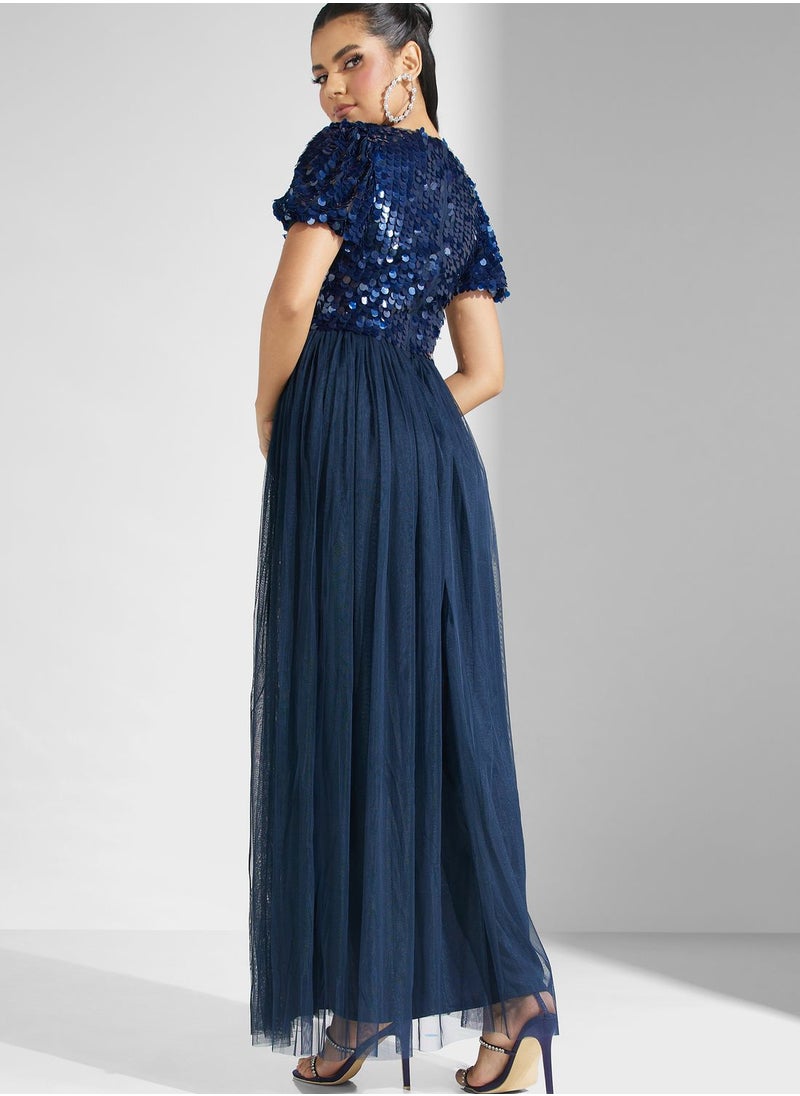 Maya V-Neck Sequin Detail Dress  - Image 2