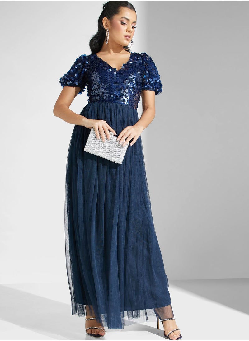 Maya V-Neck Sequin Detail Dress  - Image 1