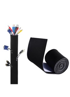 Excefore Cable Management Sleeve, 13*3 cm Neoprene Adjustable Cable Sleeves, Flexible Cable Wrap Cover Wire Hider, for Desk TV Computer Office Home Theater -Reversible Black/White  - Image 1