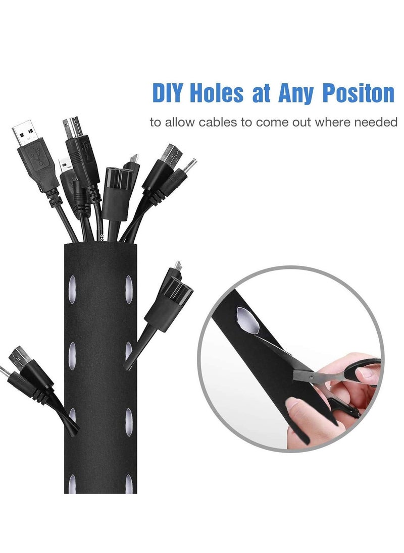 Excefore Cable Management Sleeve, 13*3 cm Neoprene Adjustable Cable Sleeves, Flexible Cable Wrap Cover Wire Hider, for Desk TV Computer Office Home Theater -Reversible Black/White  - Image 5
