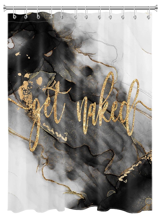 LB Get Naked Marble Shower Curtain,Black and Gold Marble Texture Shower Curtains for Bathroom 72x72 Inch Waterproof Fabric Curtains Set with Hooks - Image 1