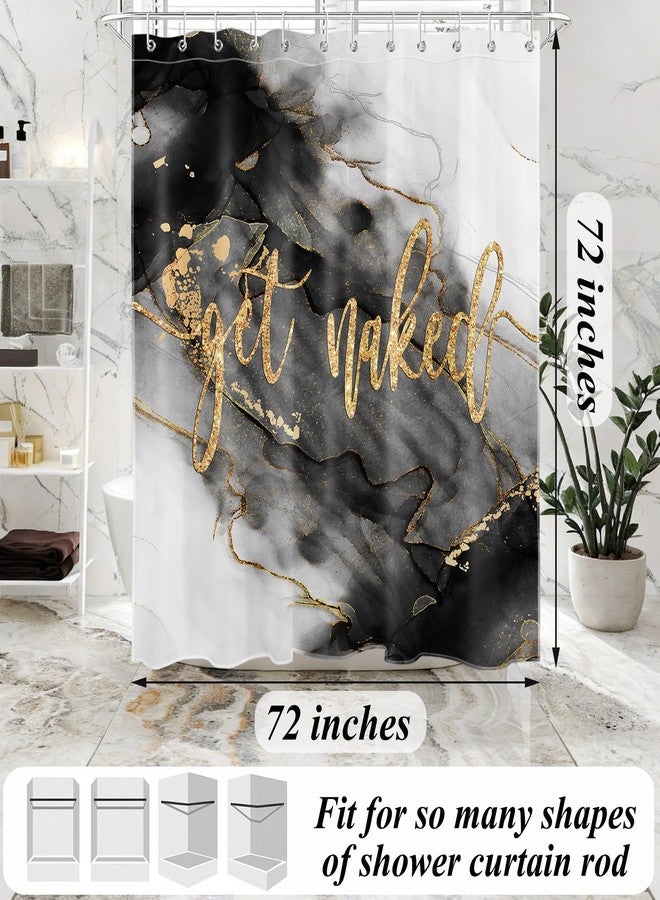 LB Get Naked Marble Shower Curtain,Black and Gold Marble Texture Shower Curtains for Bathroom 72x72 Inch Waterproof Fabric Curtains Set with Hooks - Image 3