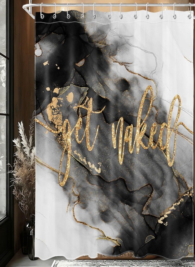 LB Get Naked Marble Shower Curtain,Black and Gold Marble Texture Shower Curtains for Bathroom 72x72 Inch Waterproof Fabric Curtains Set with Hooks - Image 2