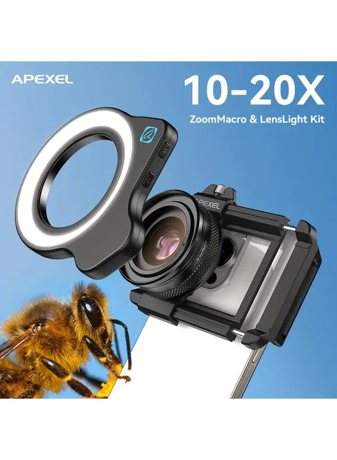 Apexel Black 10 20X Macro Lens With Light Kit For Iphone Smartphone Photography - Image 4