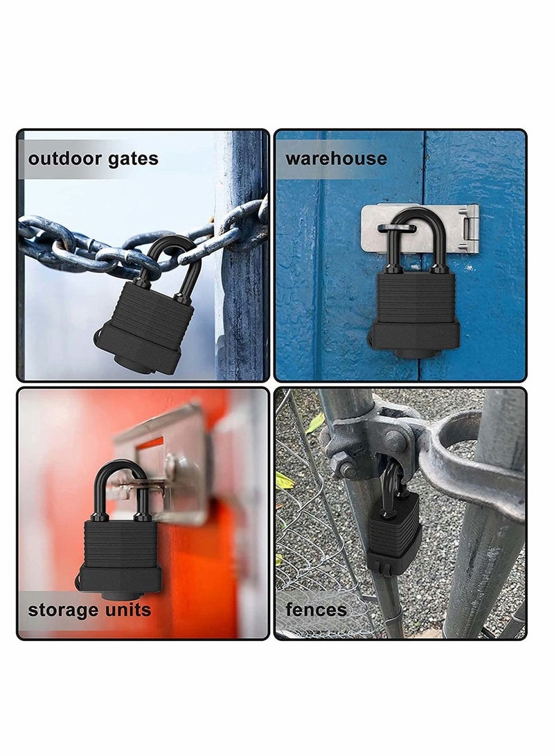 Padlock with 3 Keys, 2Pcs Key Padlock Weatherproof Outdoor, Waterproof Lock 30mm Heavy Duty Padlocks Anti-Cut, Laminated Steel for Gym Locker, Garage, Fence, Shed, Yard
