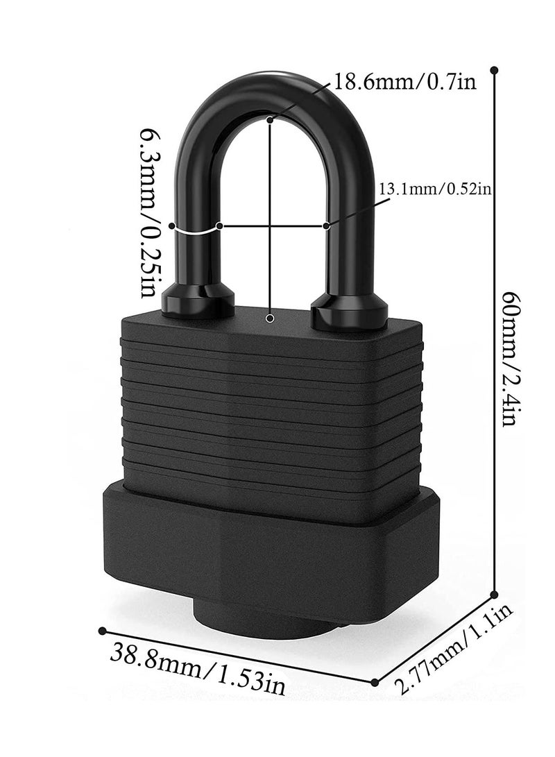 Padlock with 3 Keys, 2Pcs Key Padlock Weatherproof Outdoor, Waterproof Lock 30mm Heavy Duty Padlocks Anti-Cut, Laminated Steel for Gym Locker, Garage, Fence, Shed, Yard