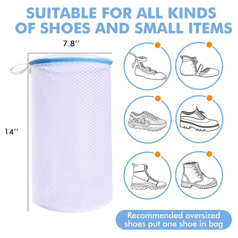 XIAOZHIHUI 2 Pack Shoes Wash Bags,Shoe Washing Machine Bag,shoe laundry bag for washing machineï¼ŒHoneycomb Mesh Laundry Bags with Zipper for Sneakers,Running Shoes,Sock,Bras,Delicates and Toysï¼ˆ14 in x 7.8 inï¼‰ - Image 2
