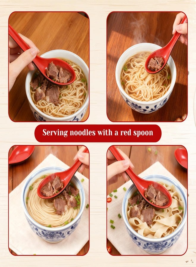 Exclaith 6Pcs Soup Spoons Asian with Hook, 7.87 Inch Red and Black Long Handle Soup Spoons for Wonton, Ramen, Soba Rice Noodle - Image 4