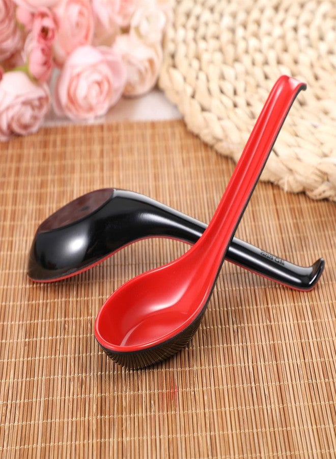Exclaith 6Pcs Soup Spoons Asian with Hook, 7.87 Inch Red and Black Long Handle Soup Spoons for Wonton, Ramen, Soba Rice Noodle - Image 5