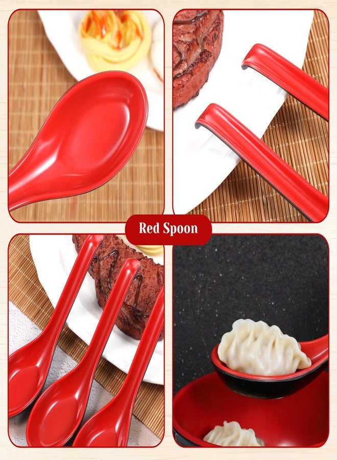 Exclaith 6Pcs Soup Spoons Asian with Hook, 7.87 Inch Red and Black Long Handle Soup Spoons for Wonton, Ramen, Soba Rice Noodle - Image 3