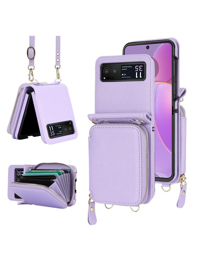 اس-توب جراب لهاتف Motorola Razr 40 مع حبل طويل وقصير وسحاب وفتحة للبطاقات، جراب قابل للطي - Image 1