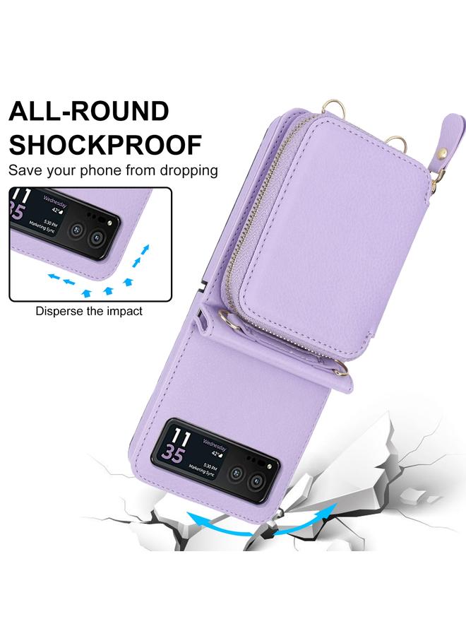 اس-توب جراب لهاتف Motorola Razr 40 مع حبل طويل وقصير وسحاب وفتحة للبطاقات، جراب قابل للطي - Image 5