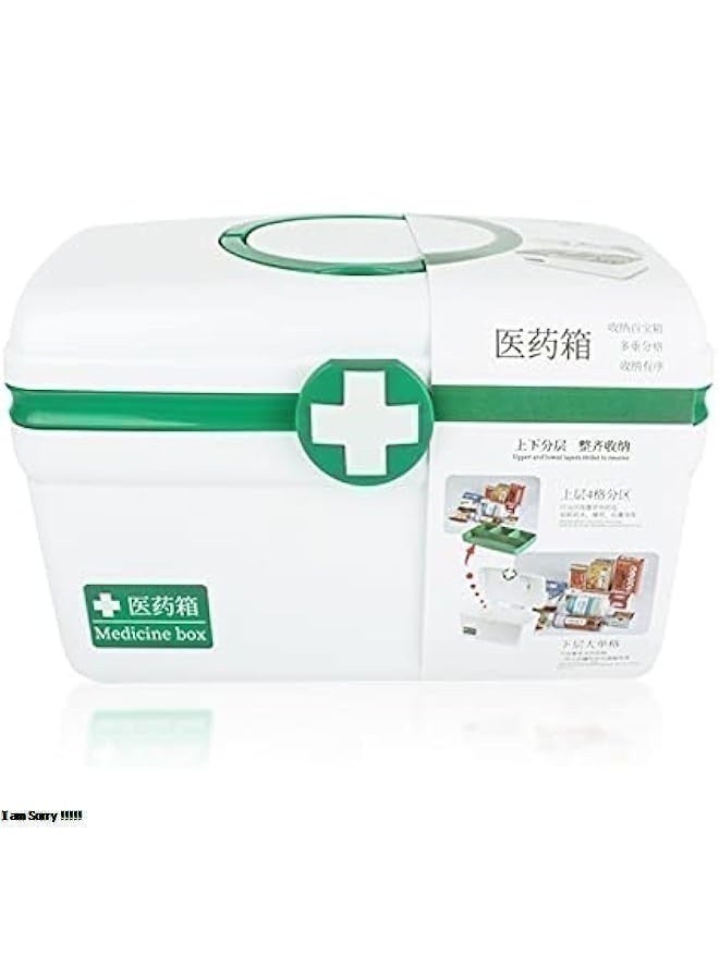 Green Tiger Portable Multi-Layer First Aid Medicine Storage Box with Divided Tray - White/Green - Image 1