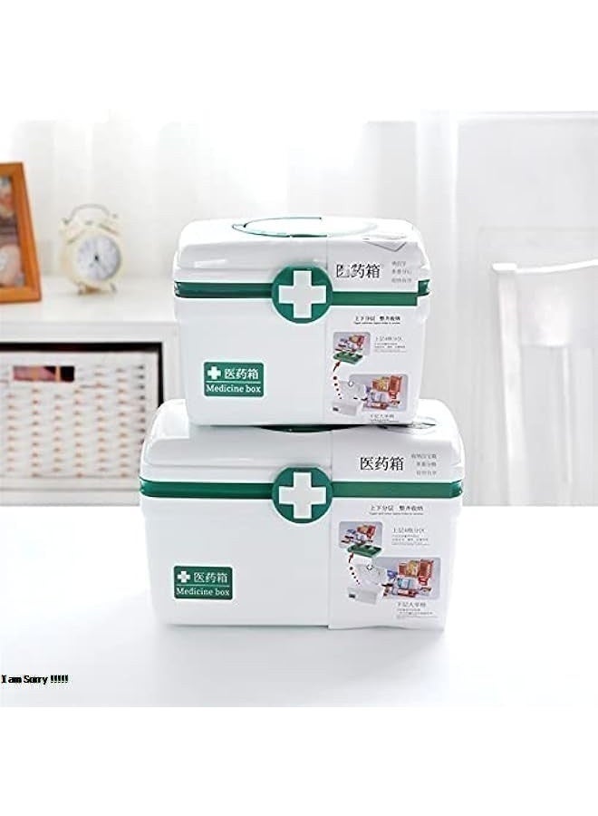 Green Tiger Portable Multi-Layer First Aid Medicine Storage Box with Divided Tray - White/Green - Image 2