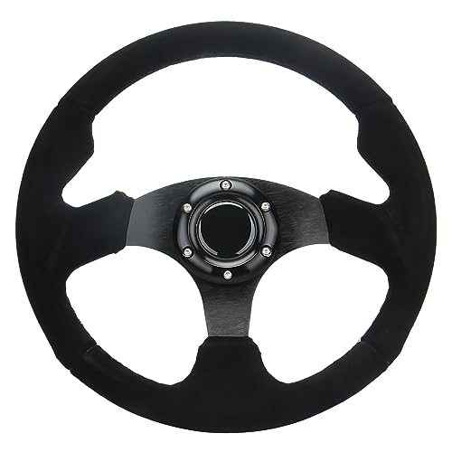 YEHICY Universal Car Racing Steering Wheel Suede Leather 320mm 125 Drift Sports Flat Steering Wheel with Black Stitch and Horn Button - Image 1