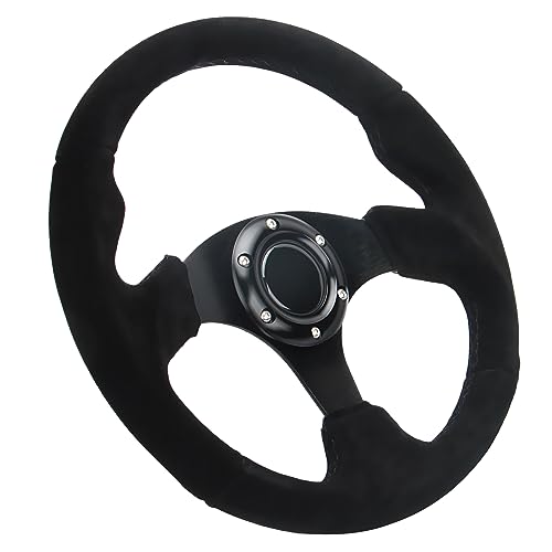 YEHICY Universal Car Racing Steering Wheel Suede Leather 320mm 125 Drift Sports Flat Steering Wheel with Black Stitch and Horn Button - Image 3
