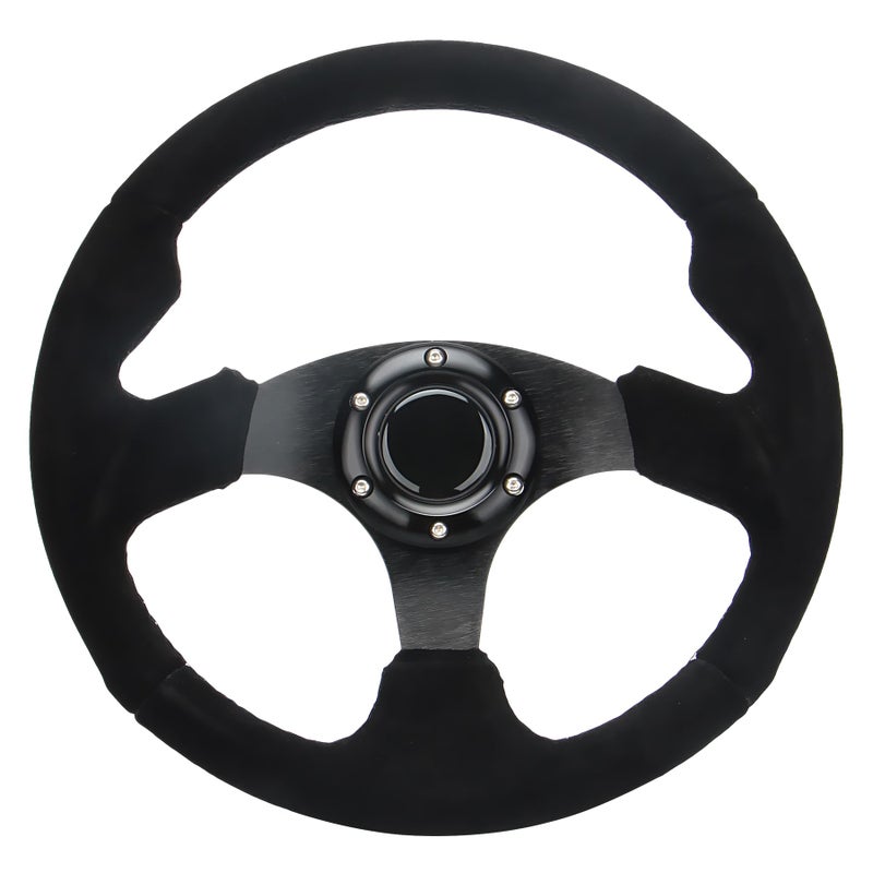 YEHICY Universal Car Racing Steering Wheel Suede Leather 320mm 125 Drift Sports Flat Steering Wheel with Black Stitch and Horn Button - Image 2