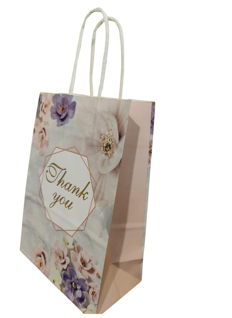 La belleza - LA BELLEZA Floral 8.5X6Inch Thank You Gift Bags Party Favor Pack Of 4 Paper Bags For Birthday, Valentines, Baby Shower With Handles,Purple - Image 1