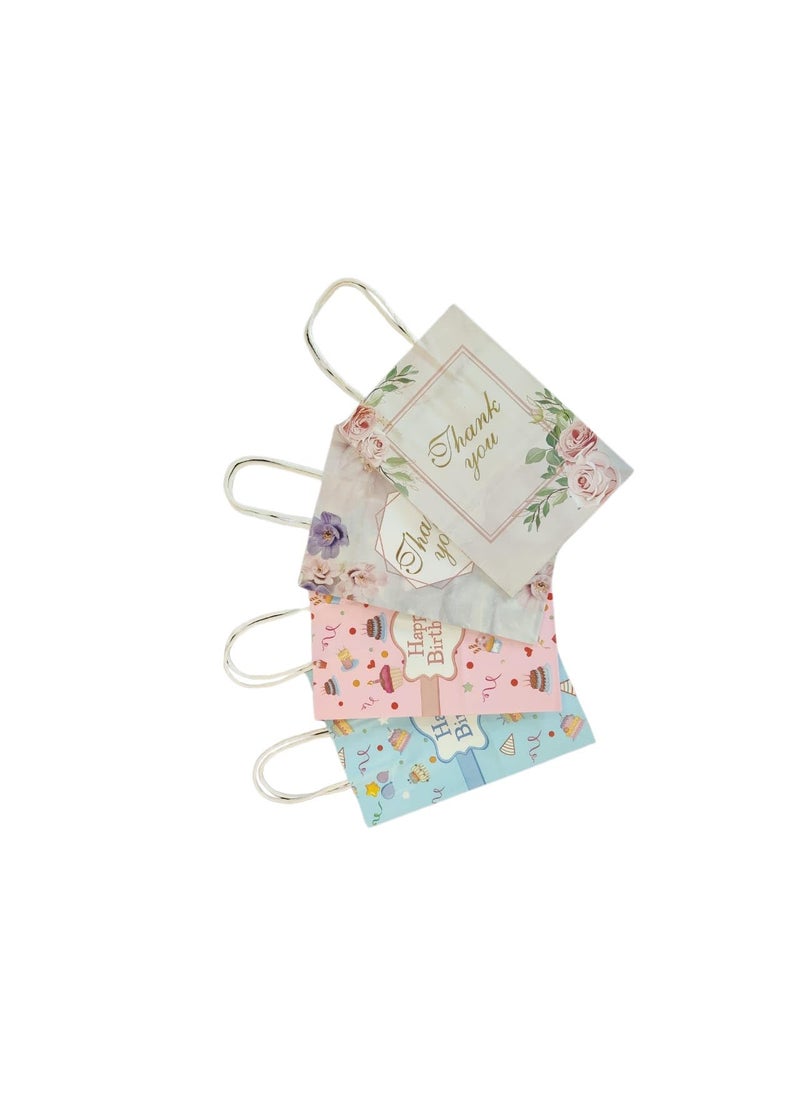 La belleza - LA BELLEZA Floral 8.5X6Inch Thank You Gift Bags Party Favor Pack Of 4 Paper Bags For Birthday, Valentines, Baby Shower With Handles,Purple - Image 1