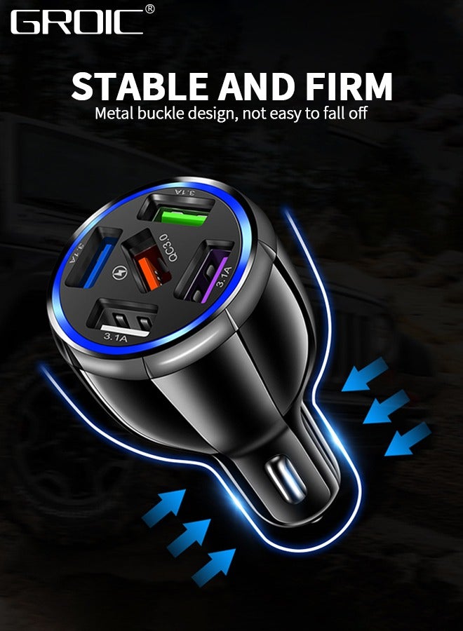 GROIC 5-Port USB Fast Car Charger, QC3.0 Fast Charging Adapter, 5 Multi Port Car Phone USB Charger Compatible with iPhone/Android/Samsung  - Image 5