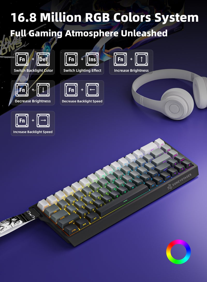 مسافر الكثبان لوحة مفاتيح ألعاب مغناطيسية COER 68C بإضاءة RGB وتصميم 65% مع 68 مفتاحًا، أغطية مفاتيح PBT عربية مقاومة للتآكل، مفاتيح تأثير هول قابلة للتعديل للاستجابة السريعة، معدل استطلاع 8K و128K لضغطات دقيقة، كابل نحاسي عالي السرعة، متوافقة مع PS4 وPS5 وXbox وPC، مثالية لألعاب Fortnite وFPS، تصميم مدمج محمول للألعاب الاحترافية. - Image 4