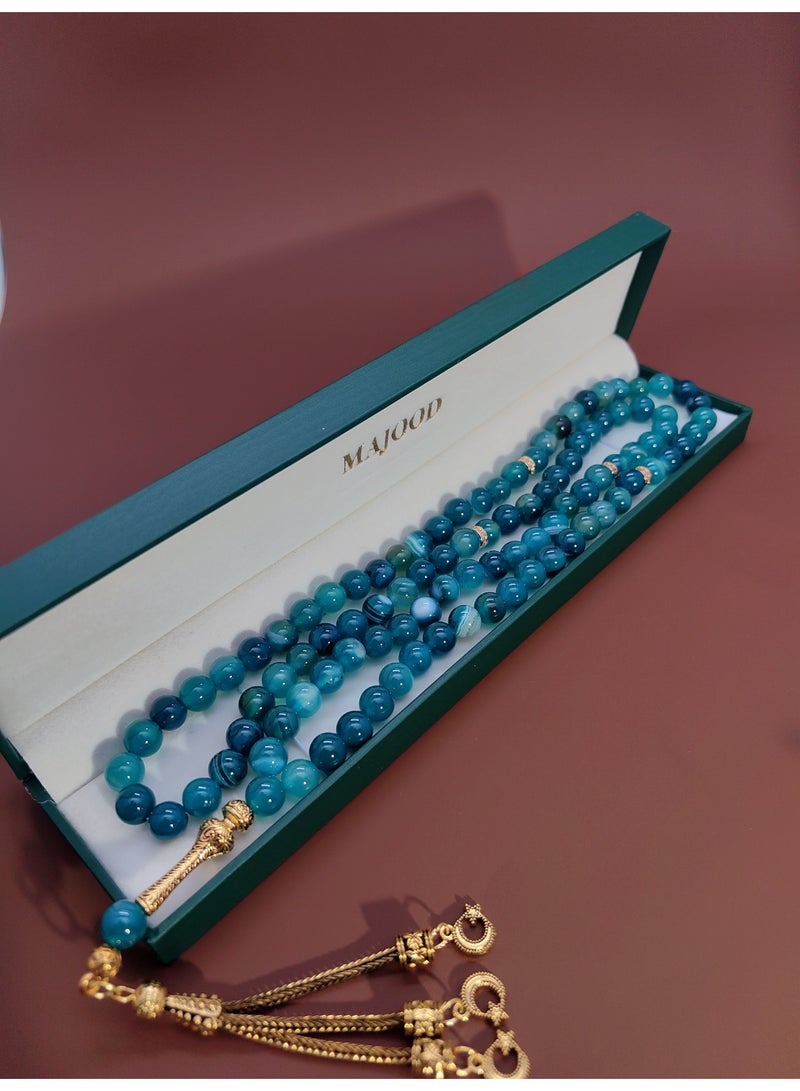 MAJOOD/99 Real Peacock Blue Textured Agate Prayer Beads/Tasbih/8MM/For Men And Women - Image 3