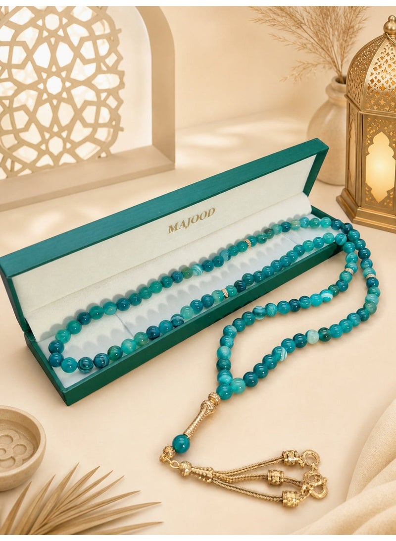 موجود MAJOOD/99 مسبحة من العقيق الأزرق الحقيقي المزخرف/تسبيحة/8 مم/للرجال والنساء - Image 4