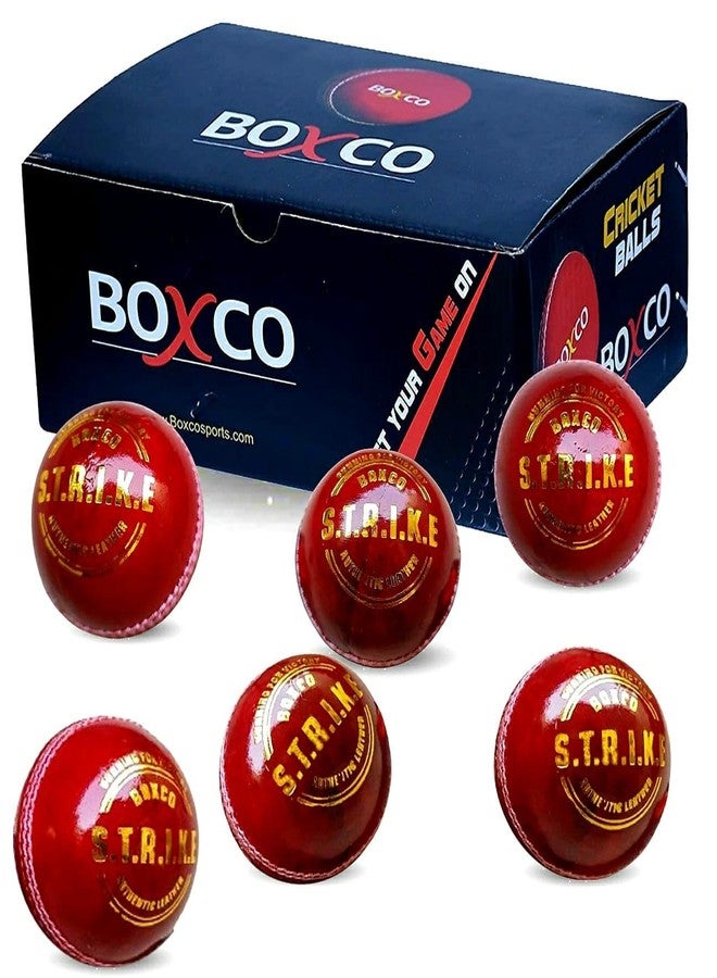 BOXCO Hand Made Four Piece Cricket Leather Ball for Club, T20, One Day, Test Cricket Matches (Pack of 6) (Strike Red) - Image 1