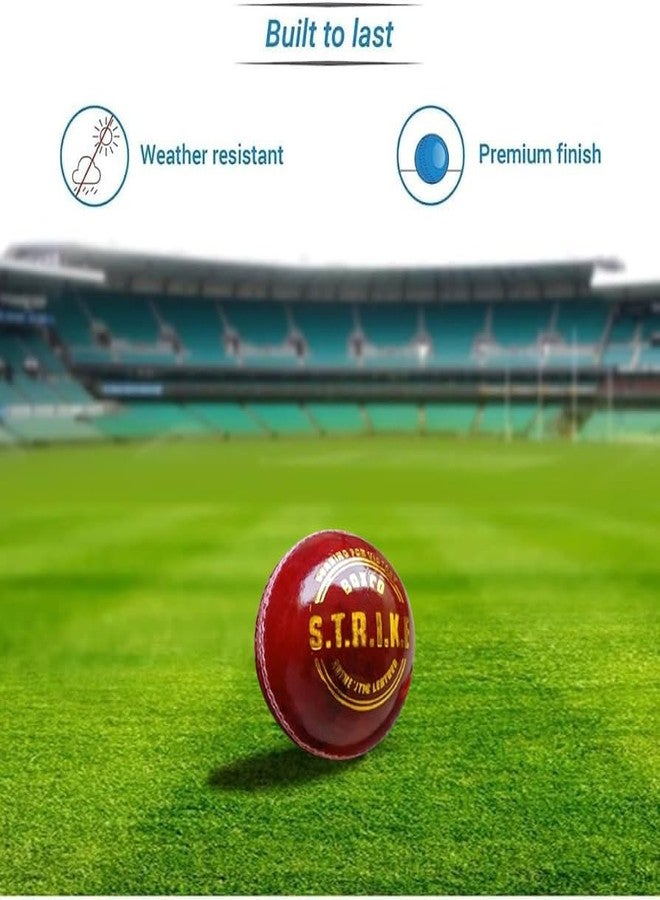 BOXCO Hand Made Four Piece Cricket Leather Ball for Club, T20, One Day, Test Cricket Matches (Pack of 6) (Strike Red) - Image 3