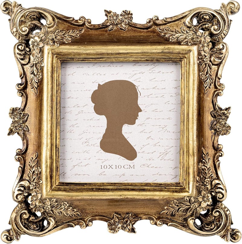 Sunlit Vintage Picture Frame 4x4 Inch, Luxury Antique Square Photo Frames with Glass Front, Photo Display, Tabletop Wall Hanging, Gift Ideas, Bronze Gold - Image 1
