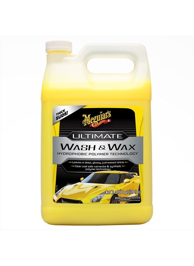 Meguiar's Ultimate Wash and Wax, Car Wash and Wax Cleans and Shines in One Step, Wash, Shine, and Protect with an Enhanced pH Neutral Car Paint Cleaner, 1 Gallon, 128 Fl Oz (Pack of 1)  - Image 1