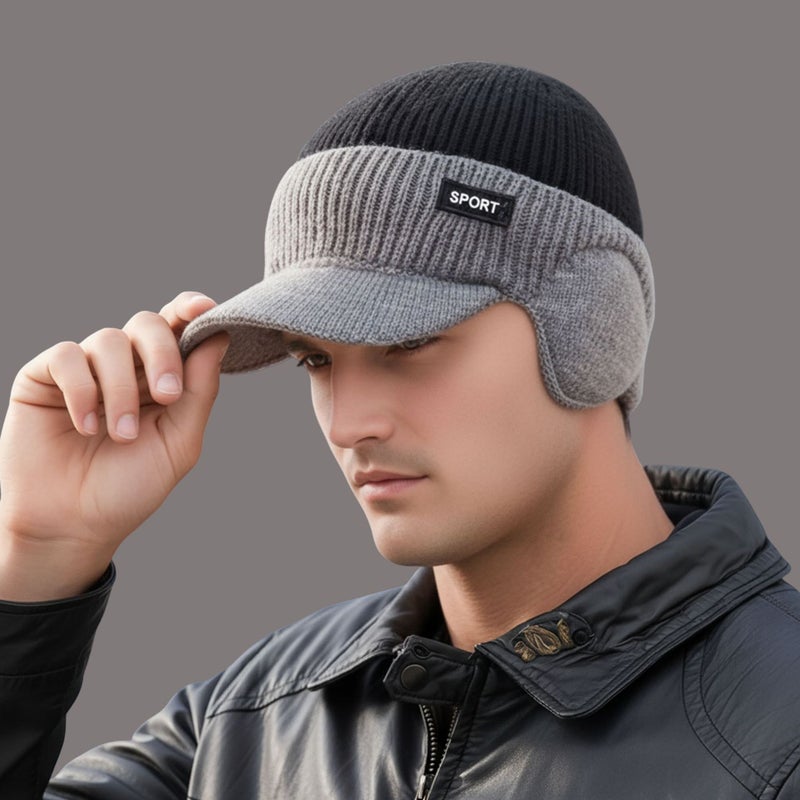 Plush Wool Duck Tongue Color Matching Hat Men'S Knitted Ear Protection Warm Hat For Men - Image 1