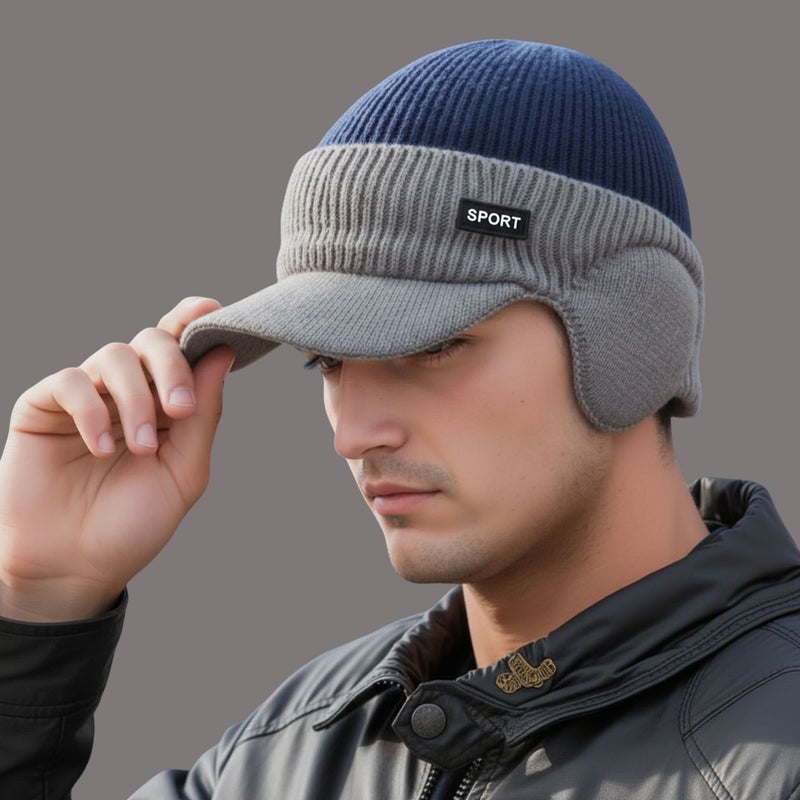Plush Wool Duck Tongue Color Matching Hat Men'S Knitted Ear Protection Warm Hat For Men - Image 4
