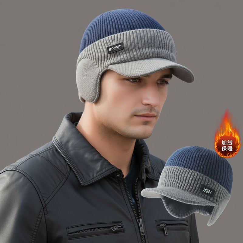 Plush Wool Duck Tongue Color Matching Hat Men'S Knitted Ear Protection Warm Hat For Men - Image 5