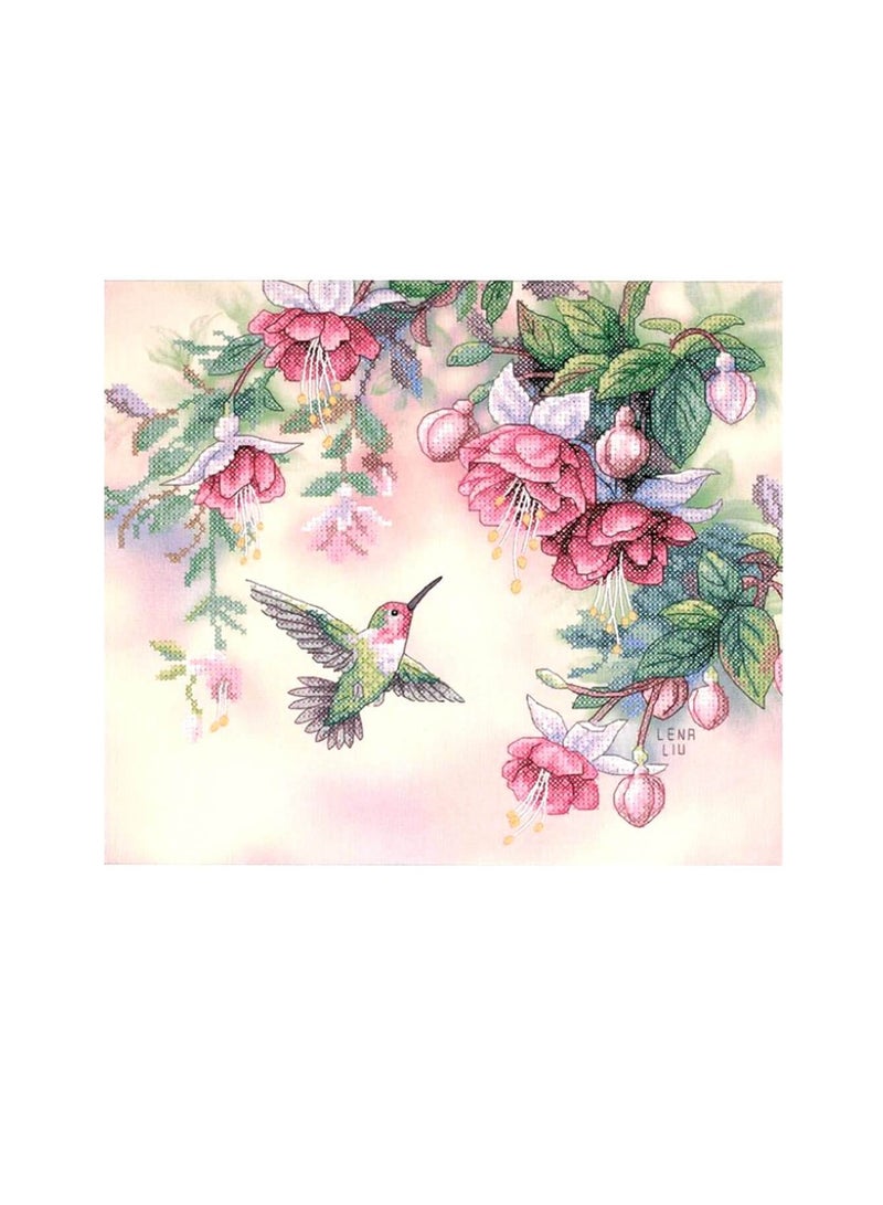 Hummingbird & Fuchsias Pink Flowers Cross Stitch Kit - Image 1