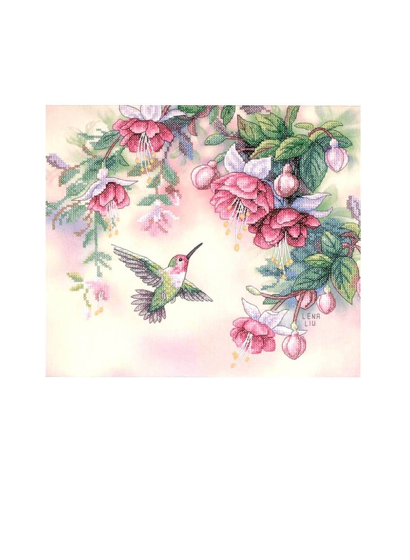 Hummingbird & Fuchsias Pink Flowers Cross Stitch Kit - Image 2