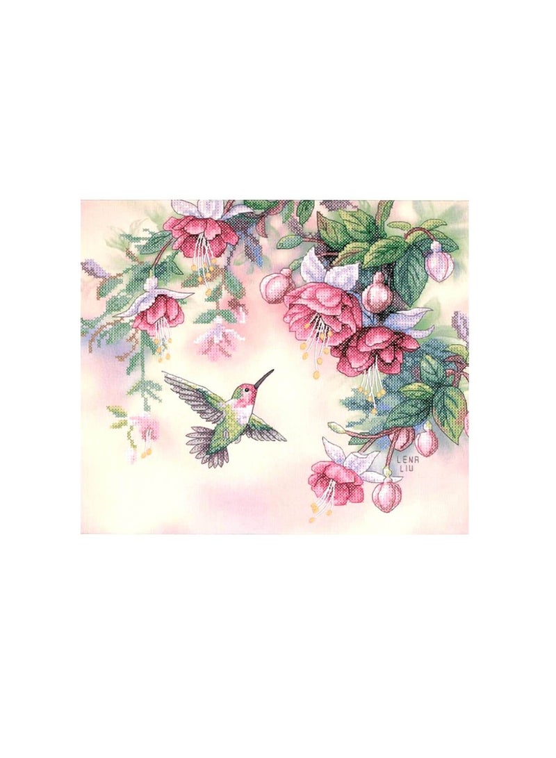 Hummingbird & Fuchsias Pink Flowers Cross Stitch Kit - Image 3